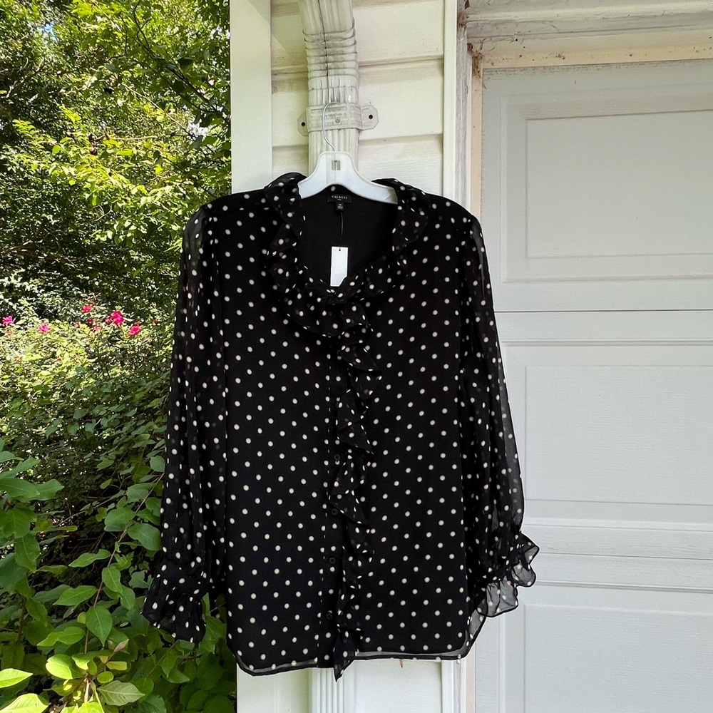 NWT Talbots Gorgeous Black Cream Brown Polka Dot Lined Bodice Blouse